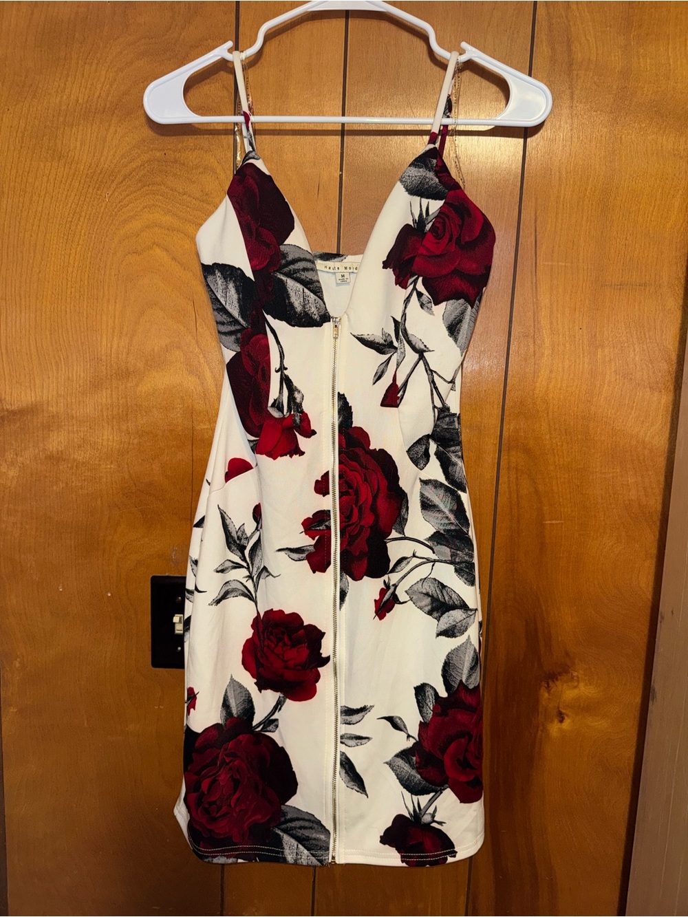 Haute Monde White Mini Dress with Red Rose Print